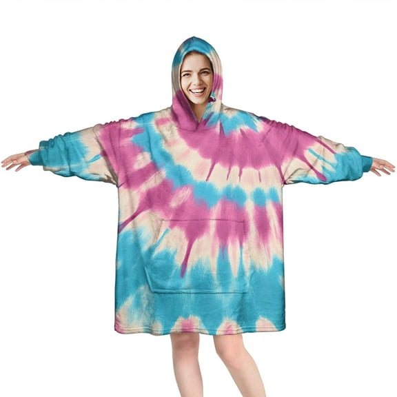 Colorful Tie Dye Mandala Pattern Wearable Oversized Blanket,Wearable Blanket Hoodie for Adults,Cozy Hooded Blankets with Super Pockets,Super Warm Fuzzy Pullover for Women & Men