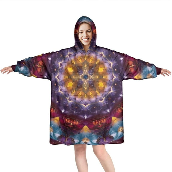 Colorful Tie Dye Mandala Pattern Wearable Oversized Blanket,Wearable Blanket Hoodie for Adults,Cozy Hooded Blankets with Super Pockets,Super Warm Fuzzy Pullover for Women & Men