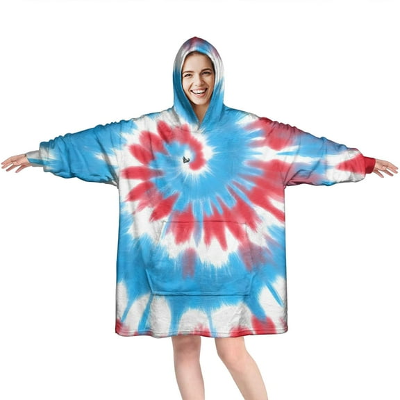 Colorful Tie Dye Mandala Pattern Wearable Oversized Blanket,Wearable Blanket Hoodie for Adults,Cozy Hooded Blankets with Super Pockets,Super Warm Fuzzy Pullover for Women & Men