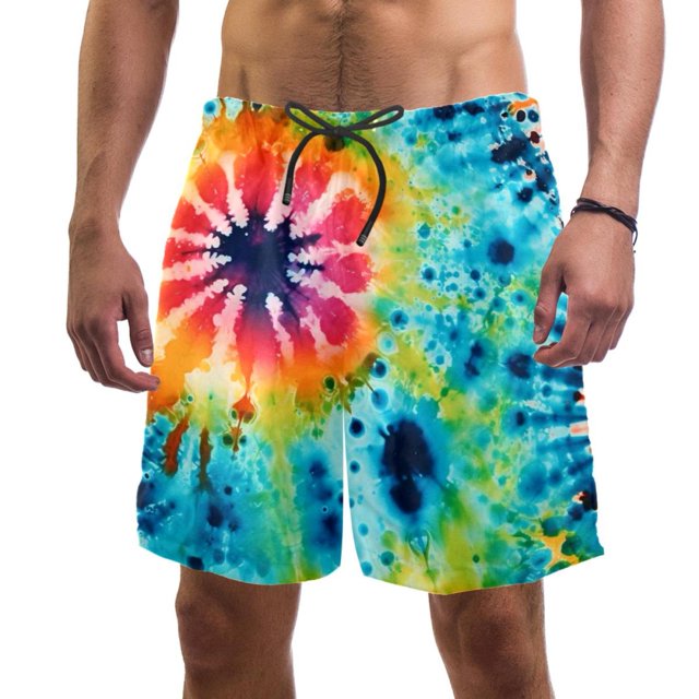 Colorful Tie Dye Men's Swimming Shorts with Mesh Lining Beach Shorts