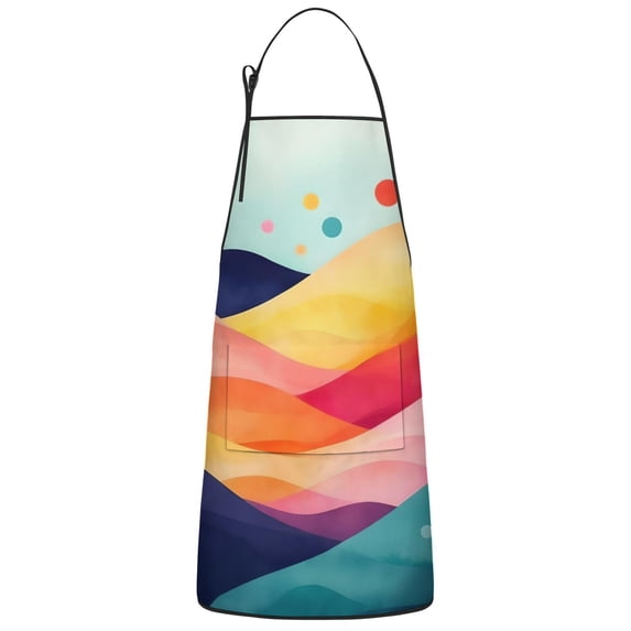Colorful Tie Dye Mountain Pattern Apron-Garden Aprons for Women with Pockets-Cotton Linen Waterproof Kitchen Cooking Gardening Aprons Adjustable for Kitchen,Cooking,BBQ and Salon 33x27 Inch