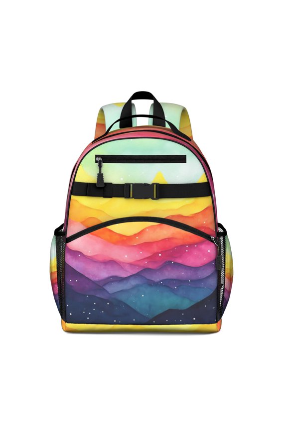 Colorful Tie Dye Mountain Pattern Backpack for School,Cute School Bag,Schoolbag with Adjustable Shoulder Straps & Padded Back,15.25"x11.5"x5.25"