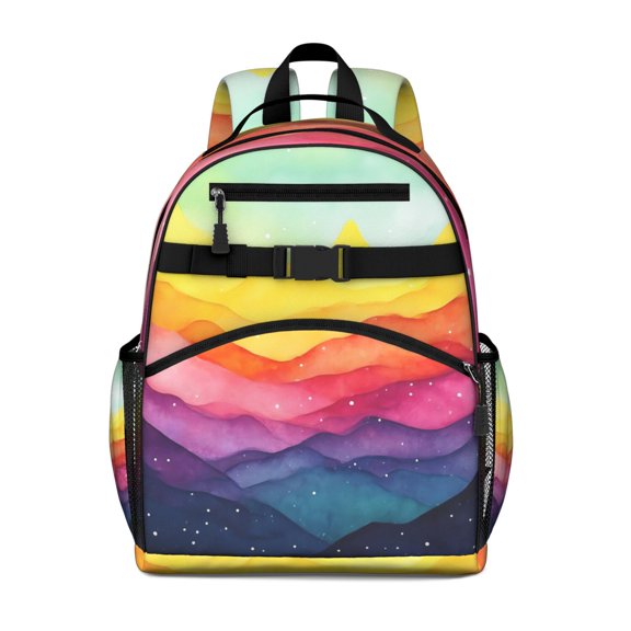 Colorful Tie Dye Mountain Pattern Backpack for School,Cute School Bag,Schoolbag with Adjustable Shoulder Straps & Padded Back,15.25"x11.5"x5.25"