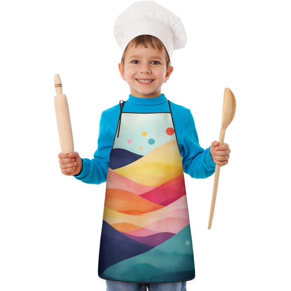 Colorful Tie Dye Mountain Pattern Kids Aprons for Girls and Boys,Adjustable Neck Strap Toddler Aprons for Kids Cooking Baking