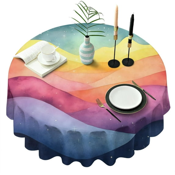Colorful Tie Dye Mountain Pattern Round Tablecloth 60"x60",Wrinkle Wipeable Table Cloth for Kitchen Dining Room Picnic Patio Party