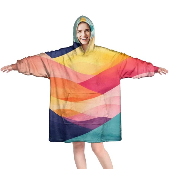 Colorful Tie Dye Mountain Pattern Wearable Oversized Blanket,Wearable Blanket Hoodie for Adults,Cozy Hooded Blankets with Super Pockets,Super Warm Fuzzy Pullover for Women & Men