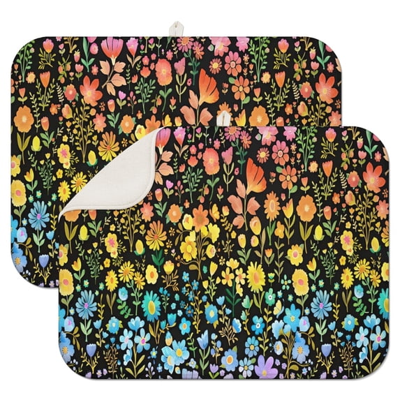 Dark Pioneer Flower Pattern Dish Drying Mat for Kitchen 1 Pack, Ultra Absorbent Microfiber Dishes Drainer Mats,18"x24"