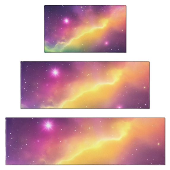 Colorful Tie Dye Nebula Pattern Kitchen Rugs Sets Of 3,Kitchen Runner Rugs Non Skid Washable,Decorative Kitchen Floor Mats for Kitchen,Sink,Laundry,17"x30"+ 17"x47" + 17"x59"