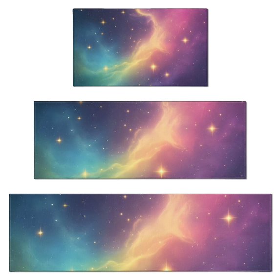 Colorful Tie Dye Nebula Pattern Kitchen Rugs Sets Of 3,Kitchen Runner Rugs Non Skid Washable,Decorative Kitchen Floor Mats for Kitchen,Sink,Laundry,17"x30"+ 17"x47" + 17"x59"