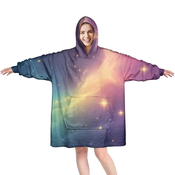 Colorful Tie Dye Nebula Pattern Wearable Oversized Blanket,Wearable Blanket Hoodie for Adults,Cozy Hooded Blankets with Super Pockets,Super Warm Fuzzy Pullover for Women & Men