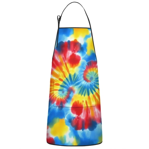 Colorful Tie Dye Pattern Apron-Garden Aprons for Women with Pockets-Cotton Linen Waterproof Kitchen Cooking Gardening Aprons Adjustable for Kitchen,Cooking,BBQ and Salon 33x27 Inch