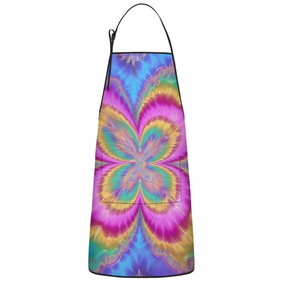 Colorful Tie Dye Pattern Apron-Garden Aprons for Women with Pockets-Cotton Linen Waterproof Kitchen Cooking Gardening Aprons Adjustable for Kitchen,Cooking,BBQ and Salon 33x27 Inch