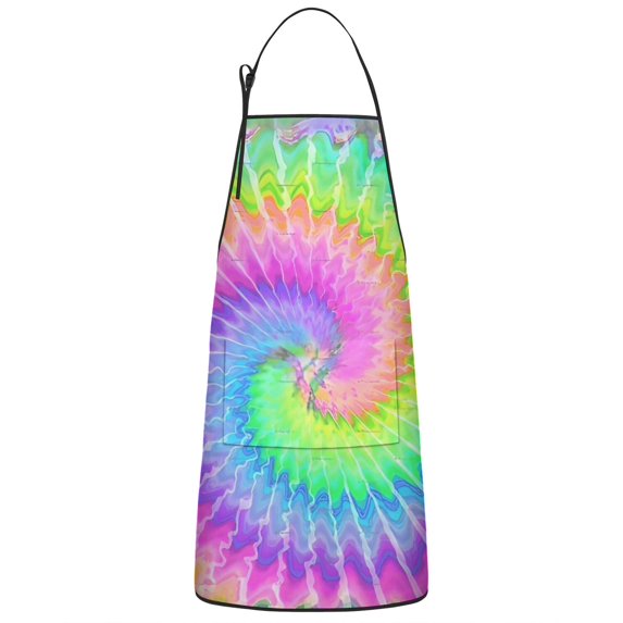 Colorful Tie Dye Pattern Apron-Garden Aprons for Women with Pockets-Cotton Linen Waterproof Kitchen Cooking Gardening Aprons Adjustable for Kitchen,Cooking,BBQ and Salon 33x27 Inch
