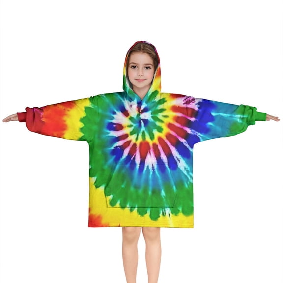 Colorful Tie Dye Pattern Blanket Hoodies for Kids 6-13YR Oversize Wearable Blanket Hoodies for Boys Girls Teens
