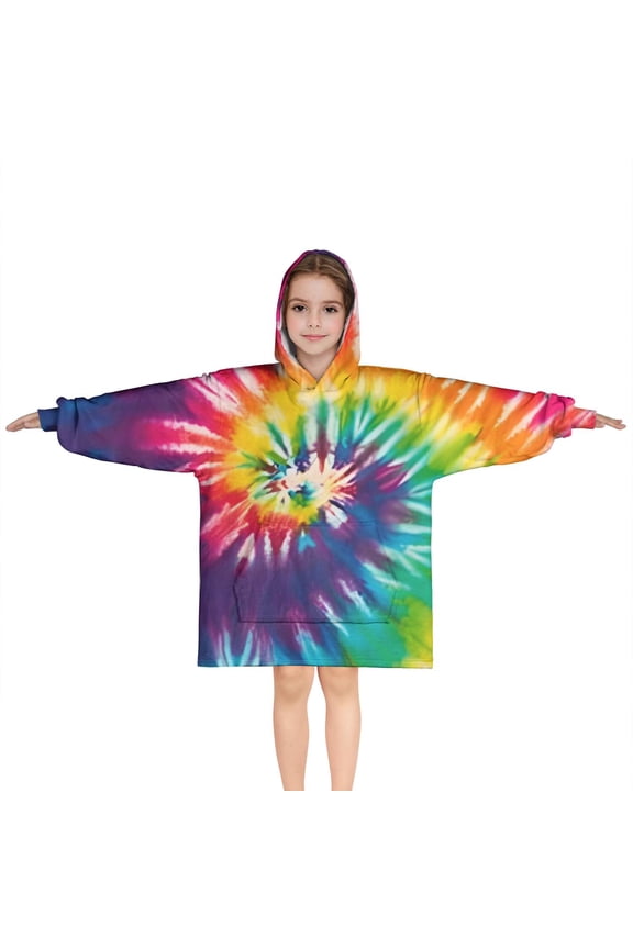 Colorful Tie Dye Pattern Blanket Hoodies for Kids 6-13YR Oversize Wearable Blanket Hoodies for Boys Girls Teens