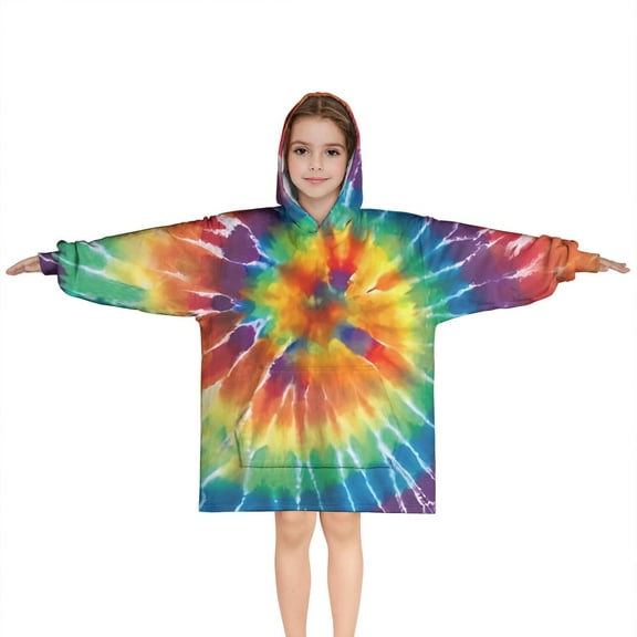 Colorful Tie Dye Pattern Blanket Hoodies for Kids 6-13YR Oversize Wearable Blanket Hoodies for Boys Girls Teens