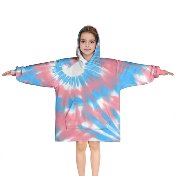 Colorful Tie Dye Pattern Blanket Hoodies for Kids 6-13YR Oversize Wearable Blanket Hoodies for Boys Girls Teens