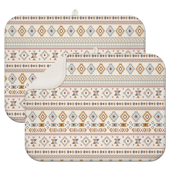 Brown Geometric Triangle Diamond Pattern Dish Drying Mat for Kitchen 1 Pack, Ultra Absorbent Microfiber Dishes Drainer Mats,18"x24"