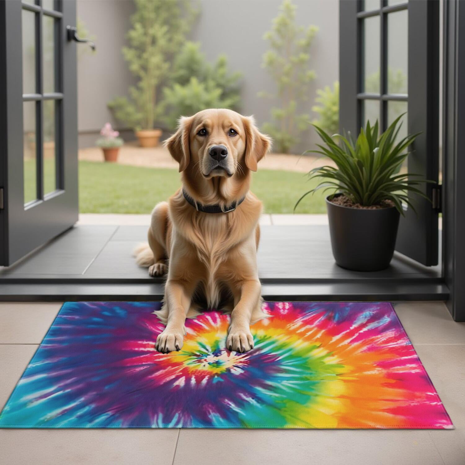 Black And Purple Tie Dye Door Mat
