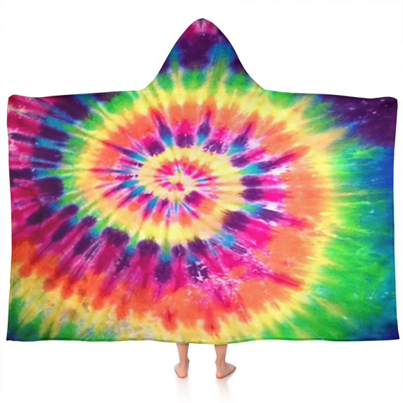 Colorful Tie Dye Pattern Hooded Bath Towel,60"x35" for Ages 3 To 12 Kids, Quick Dry Lightweight Soft Microfiber Hood Beach Towel Cover Up for Kids