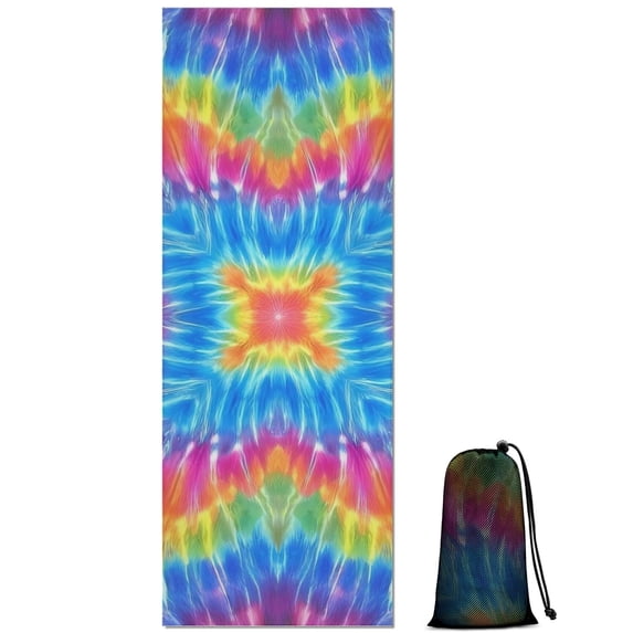 Colorful Tie Dye Pattern Hot Yoga Mat Towel Non Slip for Hot Yoga - Quick-Drying Yoga Mat Cover with 4 Corner Pockets with Travel Bag - Hot Yoga Towel Non Slip 74"x26"
