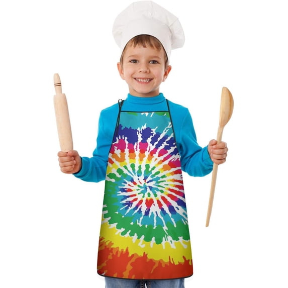 Colorful Tie Dye Pattern Kids Aprons for Girls and Boys,Adjustable Neck Strap Toddler Aprons for Kids Cooking Baking