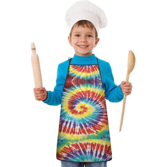 Colorful Tie Dye Pattern Kids Aprons for Girls and Boys,Adjustable Neck Strap Toddler Aprons for Kids Cooking Baking