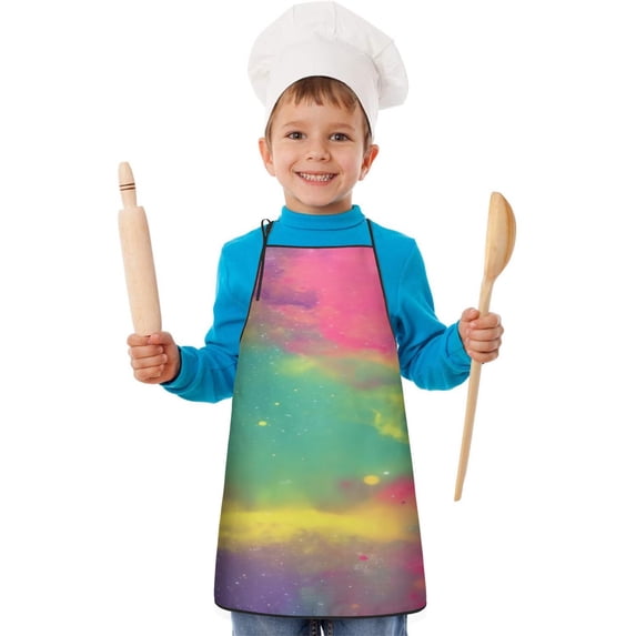 Colorful Tie Dye Pattern Kids Aprons for Girls and Boys,Adjustable Neck Strap Toddler Aprons for Kids Cooking Baking