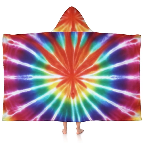 Colorful Tie Dye Pattern Kids Hooded Bath Towel, Bath Towel Wrap with Hood & Snap Buttons, Quick Dry Gifts for Kids Toddlers Teens,60"x35"