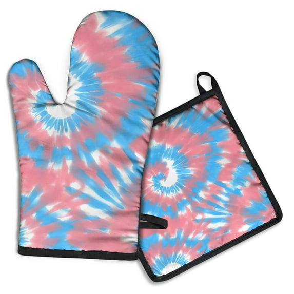 Colorful Tie Dye Pattern Kitchen Oven Mitt and Pot Holder Sets 2 Pcs for Baking, Cooking and Grilling, Heat Resistant Up To 392 °F