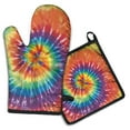 thumbnail image 1 of Colorful Tie Dye Pattern Kitchen Oven Mitt and Pot Holder Sets 2 Pcs for Baking, Cooking and Grilling, Heat Resistant Up To 392 °F, 1 of 7
