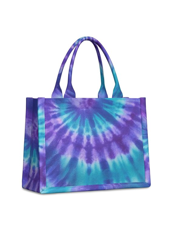 Colorful Tie Dye Pattern Large Tote Bag, Work Tote Purse with Inner Pockets, Easy Clean for Women,15.7” X 5.1" X 13"