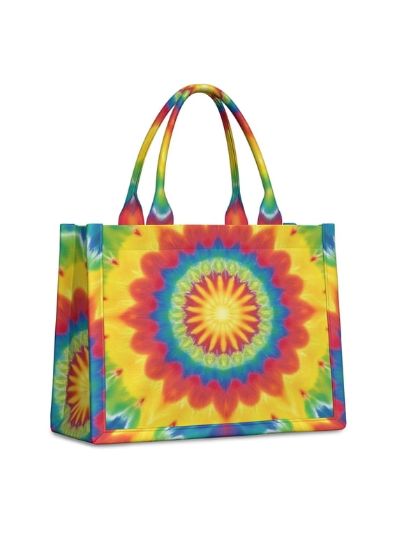 Colorful Tie Dye Pattern Large Tote Bag, Work Tote Purse with Inner Pockets, Large Capacity for Women,15.7” X 5.1" X 13"