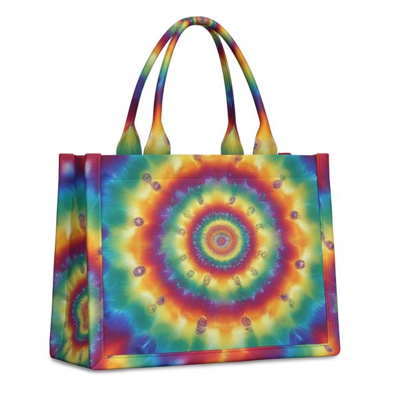 Colorful Tie Dye Pattern Large Tote Bag, Work Tote Purse with Inner Pockets, Large Capacity for Women,15.7” X 5.1" X 13"