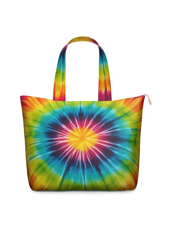 Colorful Tie Dye Pattern Large Weekend Travel Bag, Canvas Overnight Shoulder Bag with Zipper & Pockets, Heavy Duty Canvas for Women Men,22” X 12" X 18"