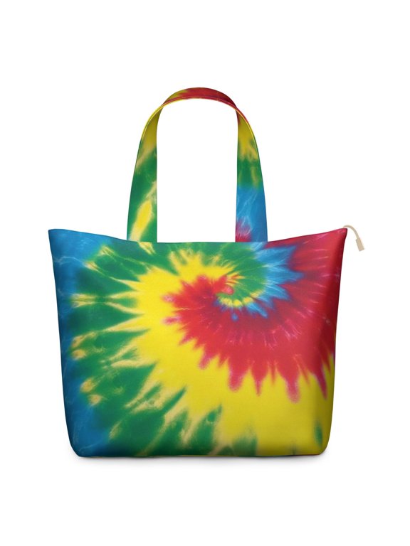 Colorful Tie Dye Pattern Large Weekend Travel Bag, Canvas School Handbag with Zipper & Pockets, Airline Friendly for Travel Work School,22” X 12" X 18"
