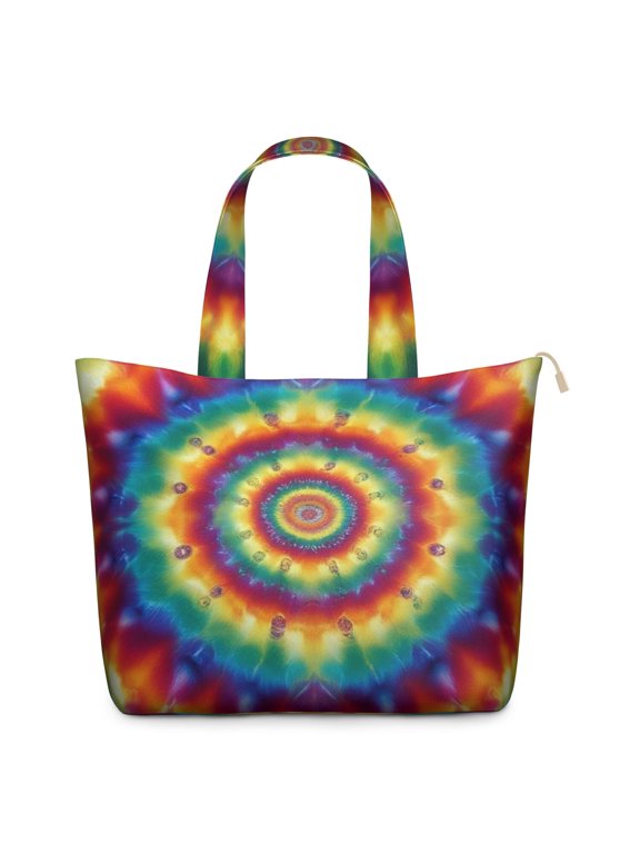 Colorful Tie Dye Pattern Large Weekend Travel Bag, Canvas School Handbag with Zipper & Pockets, Heavy Duty Canvas for Holiday Birthday Gifts,22” X 12" X 18"