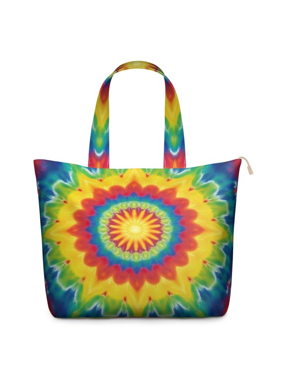 Colorful Tie Dye Pattern Large Weekend Travel Bag, Canvas School Handbag with Zipper & Pockets, Heavy Duty Canvas for Travel Work School,22” X 12" X 18"