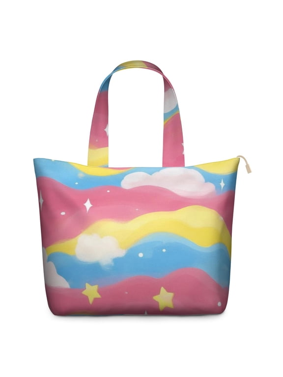 Colorful Tie Dye Pattern Large Weekend Travel Bag, Canvas Work Carry Tote with Zipper & Pockets, Airline Friendly for Holiday Birthday Gifts,22” X 12" X 18"