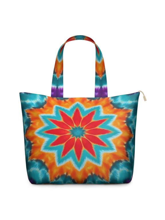 Colorful Tie Dye Pattern Large Weekend Travel Bag, Canvas Work Carry Tote with Zipper & Pockets, Airline Friendly for Women Men,22” X 12" X 18"