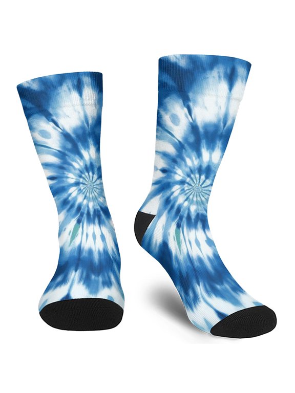 Colorful Tie Dye Pattern Men's Mid-calf Crew Socks, Work Dress Socks with Reinforced Heel & Toe, Breathable Durable Gifts Ideas for Men Adults