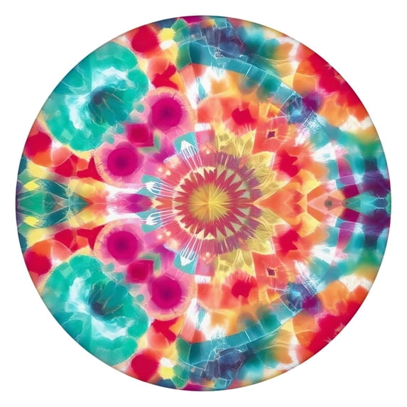 Colorful Tie Dye Pattern Round Fitted Tablecloth with Elastic Edge,Dining Table Cover Waterproof,Outdoor Round Tablecloth for Camping,Dining,Indoor and Outdoor