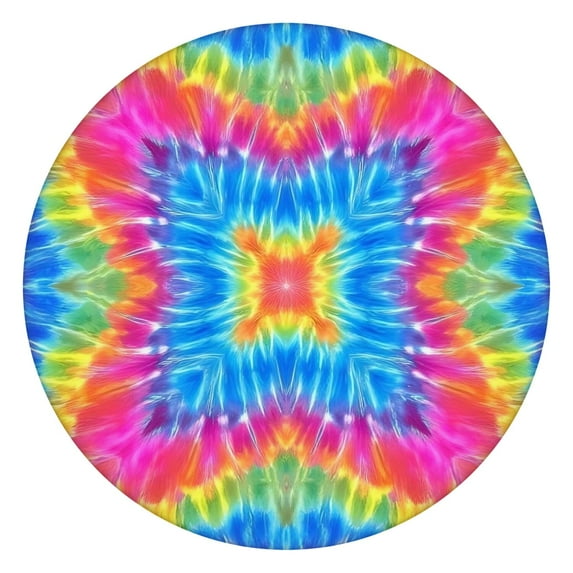 Colorful Tie Dye Pattern Round Fitted Tablecloth with Elastic Edge,Dining Table Cover Waterproof,Outdoor Round Tablecloth for Camping,Dining,Indoor and Outdoor