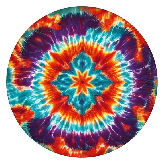 Colorful Tie Dye Pattern Round Fitted Tablecloth with Elastic Edge,Dining Table Cover Waterproof,Outdoor Round Tablecloth for Camping,Dining,Indoor and Outdoor