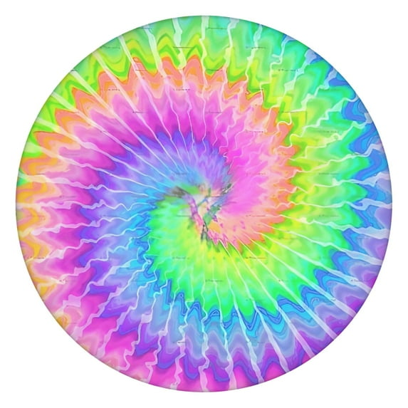 Colorful Tie Dye Pattern Round Fitted Tablecloth with Elastic Edge,Dining Table Cover Waterproof,Outdoor Round Tablecloth for Camping,Dining,Indoor and Outdoor