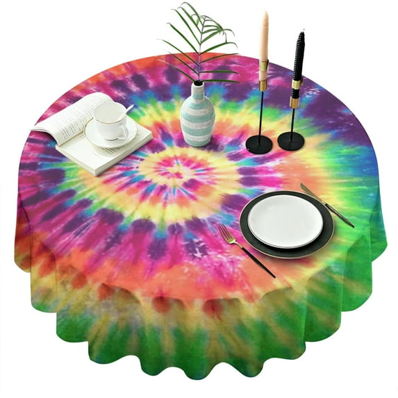 Colorful Tie Dye Pattern Round Tablecloth 60"x60",Wrinkle Wipeable Table Cloth for Kitchen Dining Room Picnic Patio Party