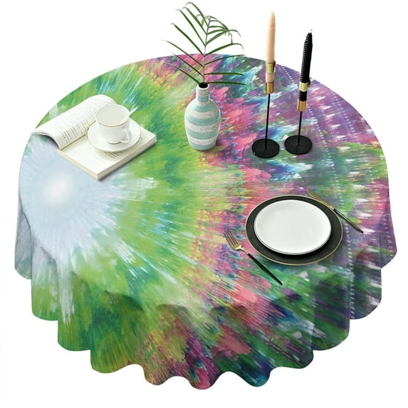 Colorful Tie Dye Pattern Round Tablecloth 60"x60",Wrinkle Wipeable Table Cloth for Kitchen Dining Room Picnic Patio Party