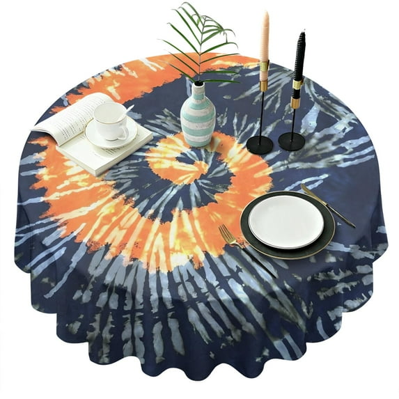 Colorful Tie Dye Pattern Round Tablecloth 60"x60",Wrinkle Wipeable Table Cloth for Kitchen Dining Room Picnic Patio Party
