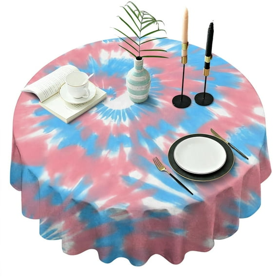 Colorful Tie Dye Pattern Round Tablecloth 60"x60",Wrinkle Wipeable Table Cloth for Kitchen Dining Room Picnic Patio Party