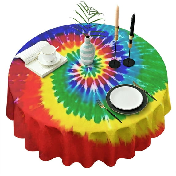 Colorful Tie Dye Pattern Round Tablecloth 60"x60",Wrinkle Wipeable Table Cloth for Kitchen Dining Room Picnic Patio Party
